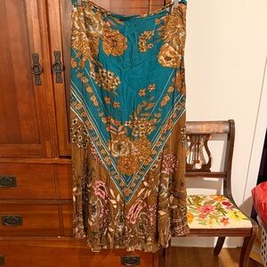 Free People Teal and Brown Floral Maxi Skirt